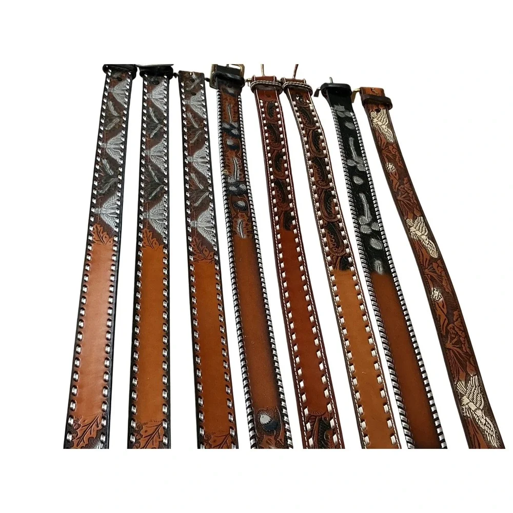 Lot of 8‎ Vintage Western Tooled Leather Belts Eagle Floral Laced Edge Brown Tan